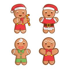 Cute Chibi Christmas Gingerbread man vector illustration.