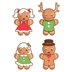 Cute Chibi Christmas Gingerbread man vector illustration.