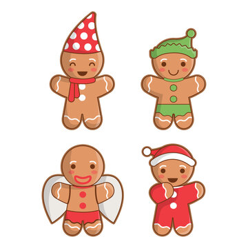 Cute Chibi Christmas Gingerbread man vector illustration.