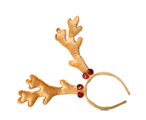 Funny Christmas reindeer horns on white background