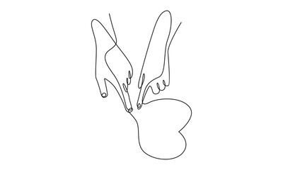 Continuous line of two hands draw heart shape