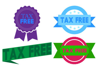 Set of ribbon with Tax Free text. Banner template. Label sticker. Sign.