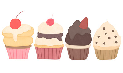 set of cupcake ,hand drawn cupcakes for decorative,cupcake illustrations , chocolate, strawberry