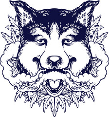 Husky Smoking Silhouette Vector illustrations for your work Logo, mascot merchandise t-shirt, stickers and Label designs, poster, greeting cards advertising business company or brands.