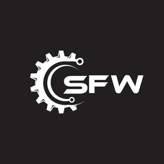 SFW letter technology logo design on black background. SFW creative initials letter IT logo concept. SFW setting shape design.
