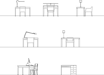 minimalist workspace interior sketch vector design