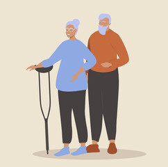 vector illustration in flat style - elderly family couple, man and woman