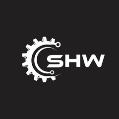 SHW letter technology logo design on black background. SHW creative initials letter IT logo concept. SHW setting shape design.
