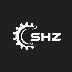 SHZ letter technology logo design on black background. SHZ creative initials letter IT logo concept. SHZ setting shape design.
