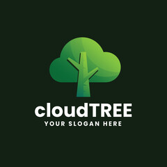Cloud tree logo gradient vector icon template