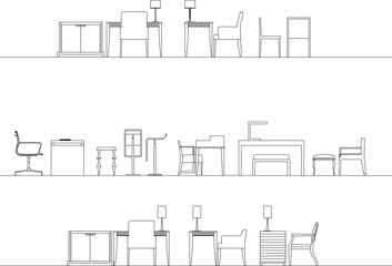 minimalist workspace interior sketch vector design