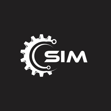 SIM letter technology logo design on black background. SIM creative initials letter IT logo concept. SIM setting shape design.
