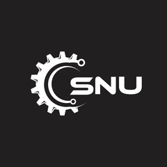 SNU letter technology logo design on black background. SNU creative initials letter IT logo concept. SNU setting shape design.
