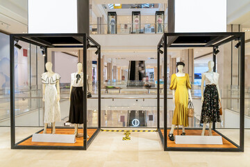 modern fashion store front in downtown shopping mall.