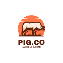 Vector Logo Illustration Pig Simple Mascot Style.