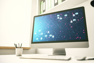 Creative concept of abstract medical illustration on modern laptop screen. Medicine and healthcare concept. 3D Rendering