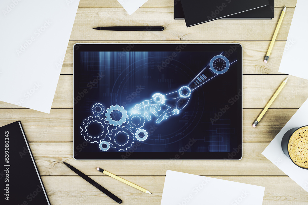 Fototapete creative abstract robotics technology sketch on modern digital tablet screen, future technology and 