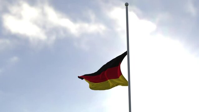 Flag of Germany half mast in the wind. High bitrate slow motion animation in 4K.