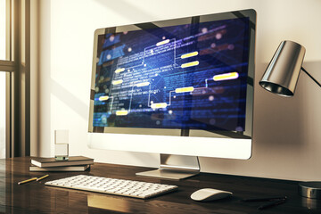 Abstract creative coding concept on modern laptop screen. 3D Rendering