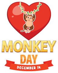 Monkey day text with monkey cartoon character