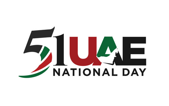 51 National Day of United Arab Emirates. Text Arabic Translation: Our National Day. December 2. Vector Logo. 