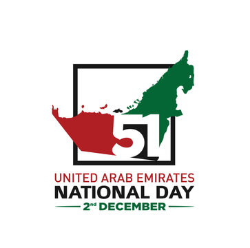 51 National Day of United Arab Emirates. Text Arabic Translation: Our National Day. December 2. Vector Logo. 
