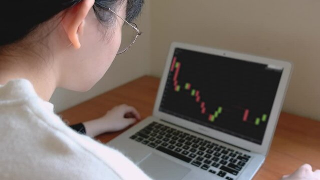 A girl looking at Cardano chart on a laptop screen  