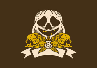 Vintage illustration of Halloween pumpkin and skull