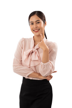 Portrait of a smiling asian woman cutout, Png file.