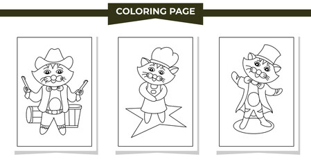 Coloring pages cartoon cat cute vector illustration