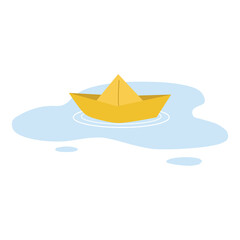 Paper Boat In A Puddle Rainy Day