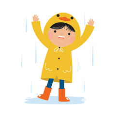Child In A Duck Rain Coat Rainy Day
