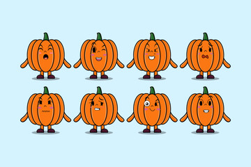 Set kawaii Pumpkin cartoon character with different expressions cartoon face vector illustrations