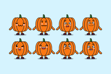 Set kawaii Pumpkin cartoon character with different expressions cartoon face vector illustrations