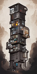Fototapeta na wymiar illustration of apartment house tower in hand drawn style