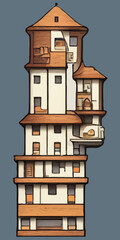 Fototapeta na wymiar illustration of house tower in hand drawn cartoon concept style