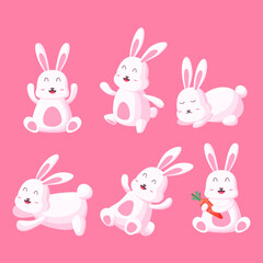 cute kawaii bunny rabbit fun adorable decorative set character for chinese new year, easter, chuseok