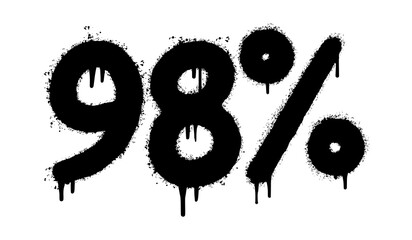 Spray Painted Graffiti 98 percent sprayed isolated with a white background. Graffiti 98 percent icon with over spray in black over white. Vector Illustration.