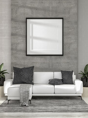 3D illustration Mockup photo frame in living room rendering