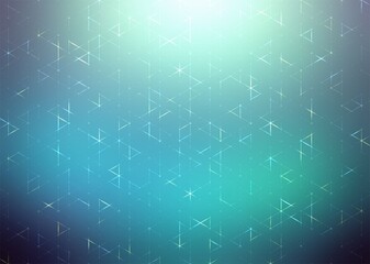 Triangular subtle plexus half transparent blur backdrop of blue turquoise color. Diffused glow. Polygonal net irregular background.