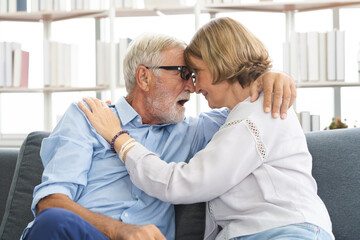 Happy senior couple family, caucasians mature, adult lover and retired man, woman embracing,...