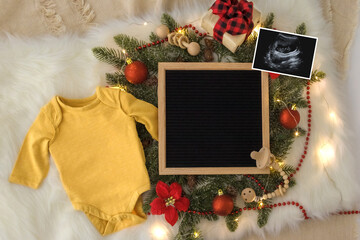 Letter board Baby Announcement . Baby Clothing Mock Up . Space for design . Pregnancy announcement...