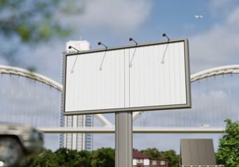3D mockup blank flip billboard in downtown rendering