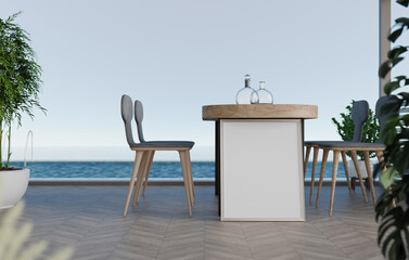 3D mockup blank photo frame in dinning room rendering