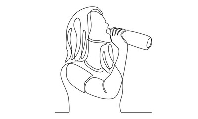 continuous line of woman drinking water from a bottle