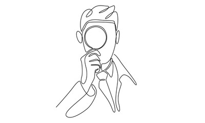 Continuous line of man with magnifying glass 