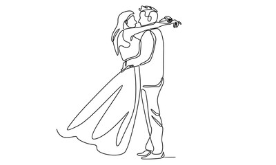 Continuous line of the bride and groom of the husband and wife are married