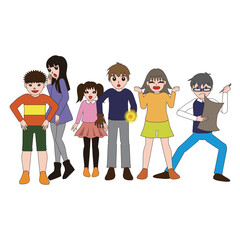 Obraz premium 冒険する6人グループ