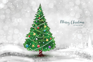 Merry christmas leaf tree holiday card background