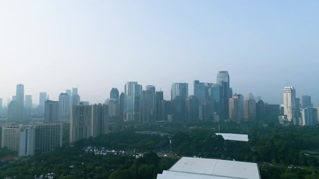 Senayan complex with Jakarta cityscape at morning